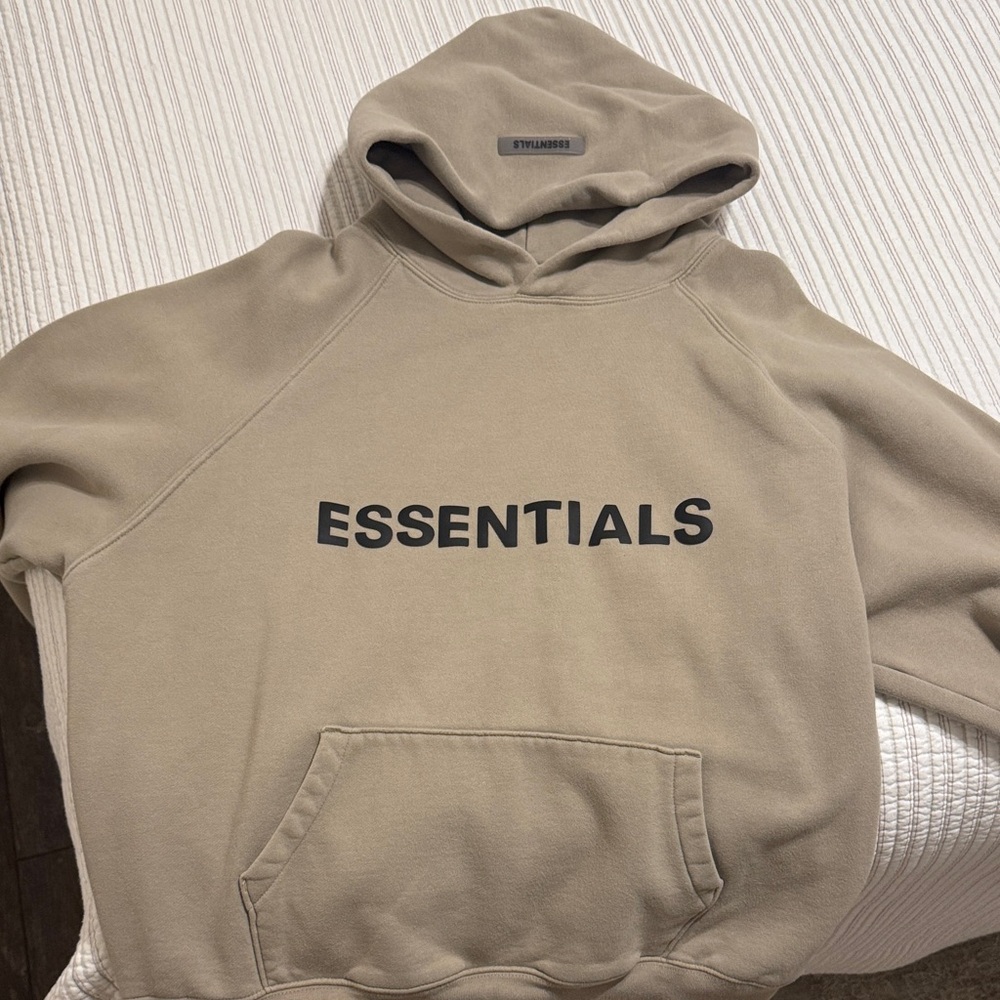 ESSENTIALS Men’s Hoodie in Beige with Black Logo